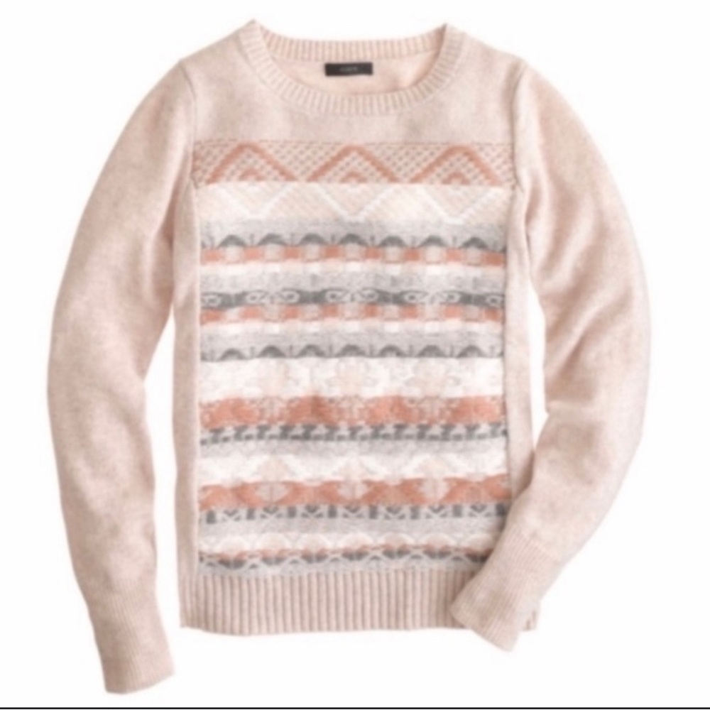 J.Crew Fairisle Lambswool Sweater, beige, medium